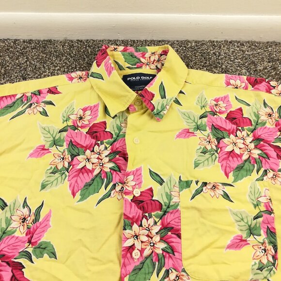 Vintage Polo Golf Ralph Lauren Shirt Hawaiian Floral Linen Chambers Mens Large - Picture 1 of 7